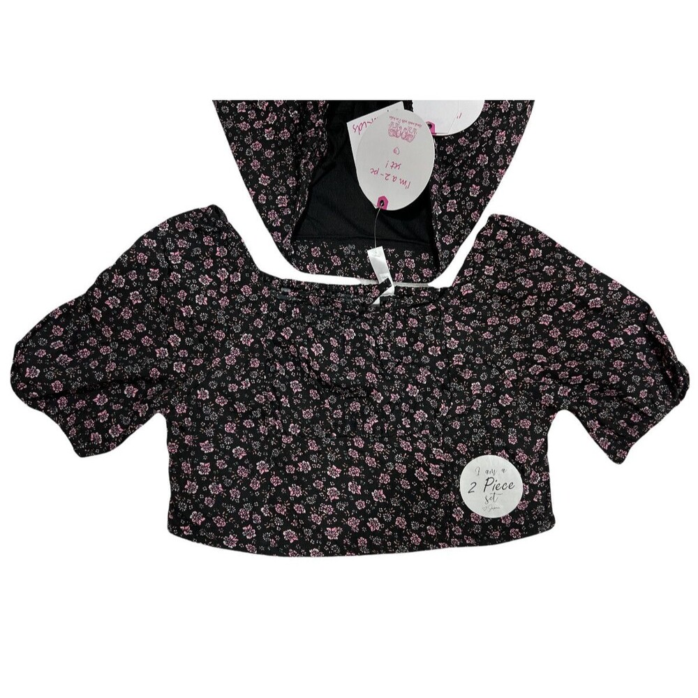 Japna Kids Girl's 2 Pieces Set - Skirt & Cropped Top Size 12 Black Floral - Picture 3 of 8
